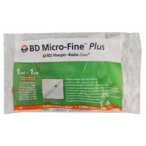 Шприц одноразовый инсулиновый U-100 Micro-Fine Plus (0.3х8) 30G 1 мл №10 в Украине - фото №1 Шприц одноразовый инсулиновый U-100 Micro-Fine Plus (0.3х8) 30G 1 мл №10 в Украине