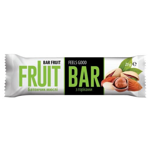 Батончик-Мюслі Fruit Bar (Фрут Бар) в глазурі з горіхами 25 г купити - фото №1 Батончик-Мюслі Fruit Bar (Фрут Бар) в глазурі з горіхами 25 г купити