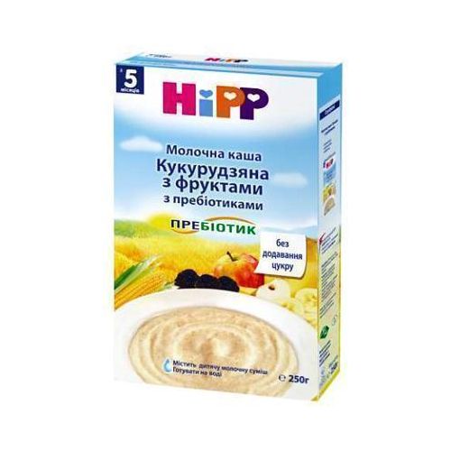 Каша Hipp 2953 молочная кукурузная с фруктами с пробиотиками (с 5 месяцев) 250 г в аптеке - фото №1 Каша Hipp 2953 молочная кукурузная с фруктами с пробиотиками (с 5 месяцев) 250 г в аптеке