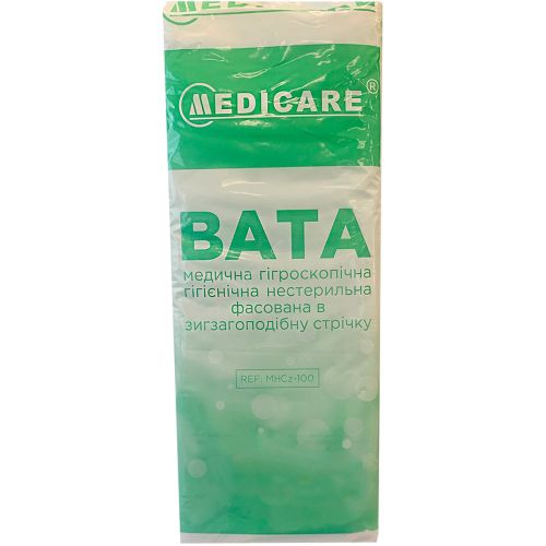 Вата Medicare гигроскопическая гигиеническая нестерильная, зиг-заг, 100 г в интернет-аптеке - фото №1 Вата Medicare гигроскопическая гигиеническая нестерильная, зиг-заг, 100 г в интернет-аптеке