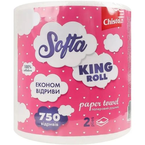 Полотенце бумажное Chisto Softa King Roll двухслойное 750 отрывов 1 рулон в городе Винница : цены, характеристики. - фото №1 Полотенце бумажное Chisto Softa King Roll двухслойное 750 отрывов 1 рулон в городе Винница : цены, характеристики.