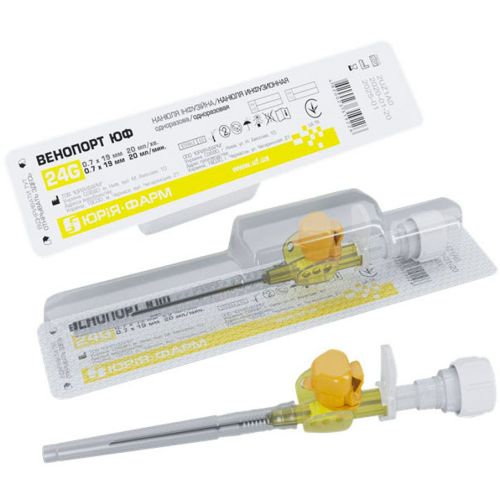 Канюля инфузионная Венопорт Плюс 24G (0,7 x 19 мм), желтый №1 в городе Николаев : цены, характеристики. - фото №1 Канюля инфузионная Венопорт Плюс 24G (0,7 x 19 мм), желтый №1 в городе Николаев : цены, характеристики.