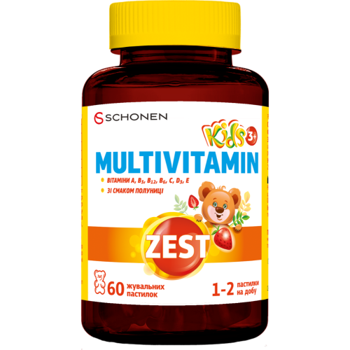 Zest (Зест) Kids Multivitamin (Кидс Мультивитамин) жевательные пастилки №60 в Украине - фото №1 Zest (Зест) Kids Multivitamin (Кидс Мультивитамин) жевательные пастилки №60 в Украине