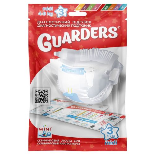 Діагностичний підгузок Guarders (Гардерс) для швидкого аналізу сечі у дітей р. Midi 4-9 кг (BLO/SG/LEU/PRO);(PH/KET/GLU/NIT) в інтернет-аптеці - фото №1 Діагностичний підгузок Guarders (Гардерс) для швидкого аналізу сечі у дітей р. Midi 4-9 кг (BLO/SG/LEU/PRO);(PH/KET/GLU/NIT) в інтернет-аптеці
