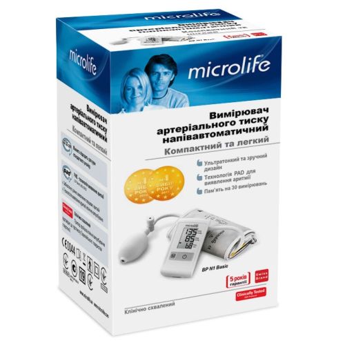 Тонометр Microlife BP N1 Basic (напівавтомат) недорого - фото №1 Тонометр Microlife BP N1 Basic (напівавтомат) недорого