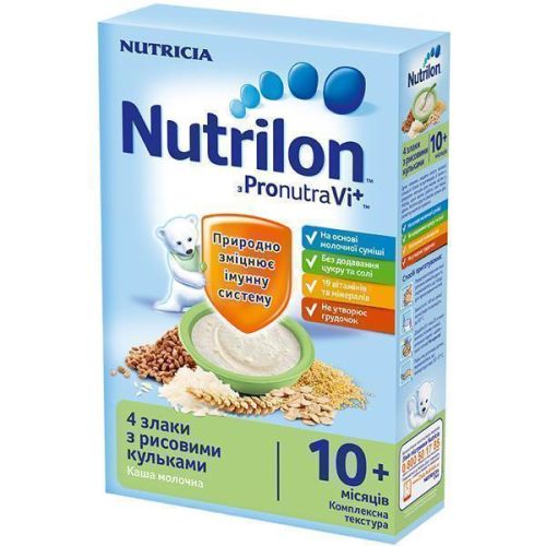 Каша Nutrilon молочная 4 злака с рисовыми шариками (с 10 месяцев) 225 г недорого - фото №1 Каша Nutrilon молочная 4 злака с рисовыми шариками (с 10 месяцев) 225 г недорого