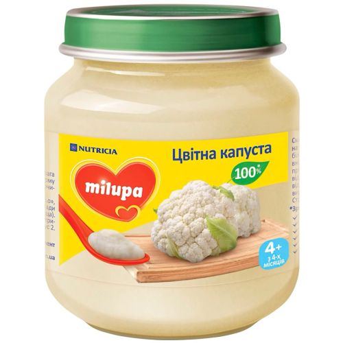 Пюре овощное Milupa Цветная капуста, с 4 месяцев, 125 г цена - фото №1 Пюре овощное Milupa Цветная капуста, с 4 месяцев, 125 г цена