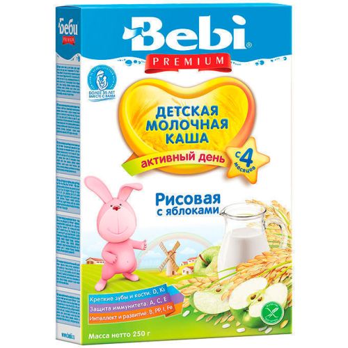 Каша молочна Bebi Premium рисова з яблуком, 250 г ціна - фото №1 Каша молочна Bebi Premium рисова з яблуком, 250 г ціна