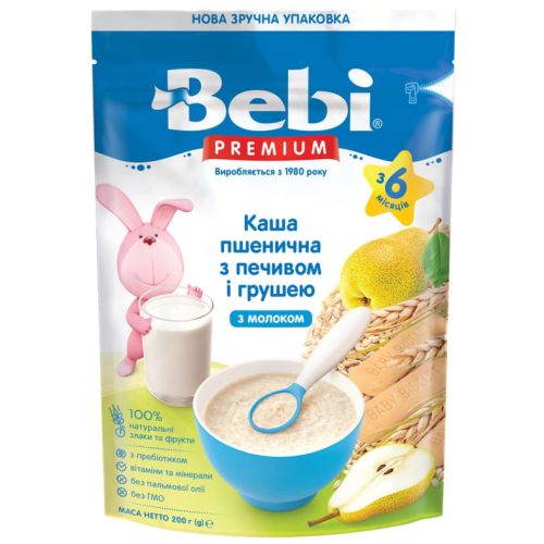 Каша молочна Bebi Premium пшенична Печиво з грушами з 6 місяців 200 г замовити - фото №1 Каша молочна Bebi Premium пшенична Печиво з грушами з 6 місяців 200 г замовити