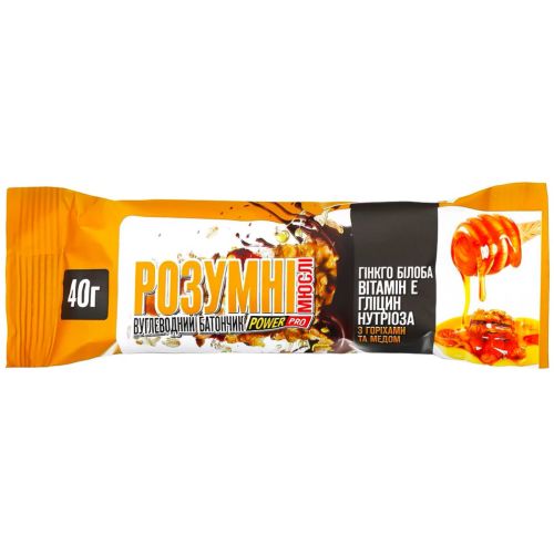 Батончик углеводный Power Pro Умные мюсли с орехами и медом, 40 г в аптеке - фото №1 Батончик углеводный Power Pro Умные мюсли с орехами и медом, 40 г в аптеке