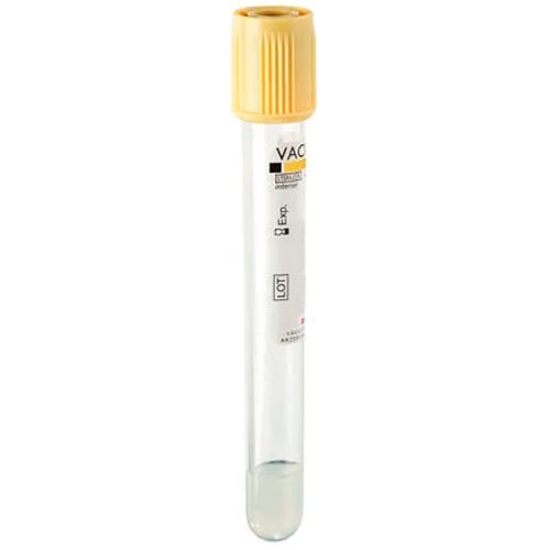 Вакуумна пробірка Vacutest з гелем та активатором згортання 13х75 мм, жовта кришка ціна - фото №1 Вакуумна пробірка Vacutest з гелем та активатором згортання 13х75 мм, жовта кришка ціна