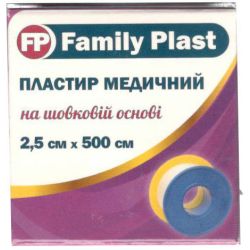 Пластырь Family Plast медицинский на шелковой основе картонная коробка с подвесом 2,5 см*500 см   в городе Львов : цены, характеристики. 