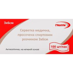 Салфетки спиртовые Гранум медицинские 30х60 мм №100 в Днепре : цены, характеристики. 